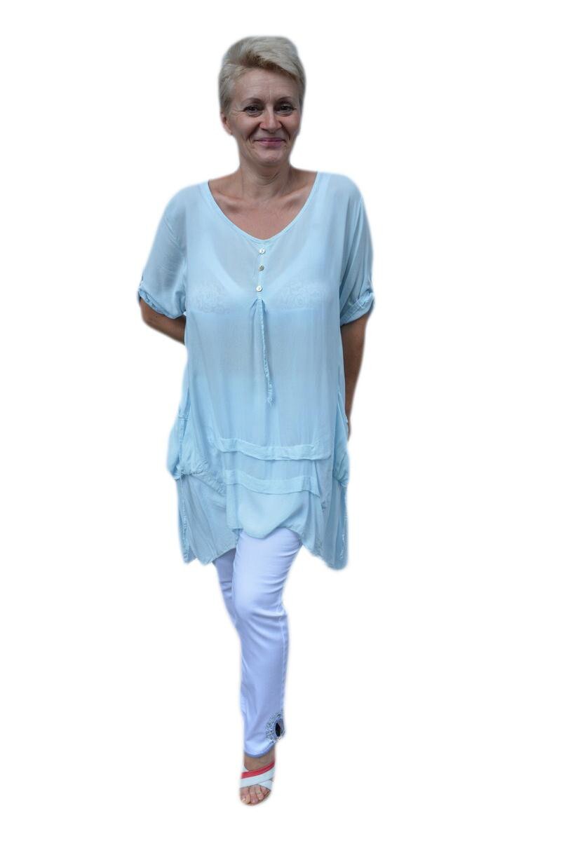 Bluza casual ,asimetrica,design de buzunare ,D&J Exclusive, Albastru-deschis