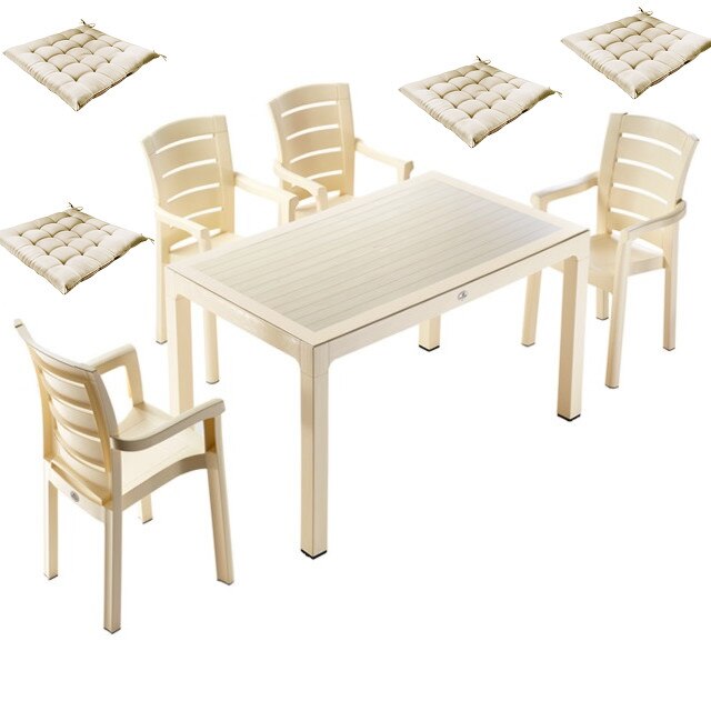 Set gradina YARADA masa patrata WOOD 90x90x75cm 4 scaune MILANO WOOD polipropilen/fibra sticla culoare capucino,4 perne scaun