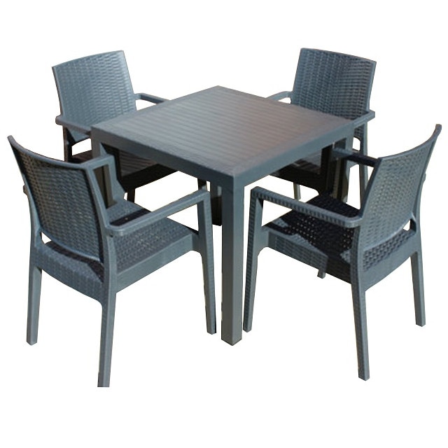Set exterior gradina MATARANI masa patrata WOOD 90x90x75cm 4 scaune PARIS RATTAN polipropilen/fibra sticla culoare cafea
