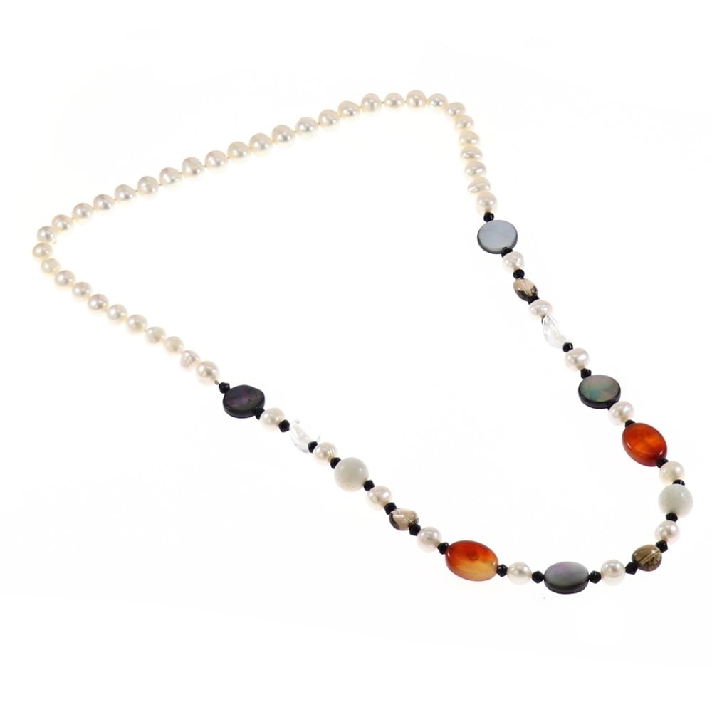 Colier IJOO cu mix de agate si perle de cultura