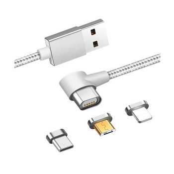 Cablu de date / incarcare magnetic 3 in 1 Micro USB, Type-C, Lightning 1m, argintiu, BBL368 Cablu de date / incarcare magnetic 3 in 1 Micro USB, Type-C, Lightning 1m, argintiu, BBL368