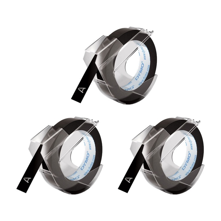 Etichete plastic embosabile DYMO DY847730 Omega, 9mmx3m, negru, 3buc/set, S0847730