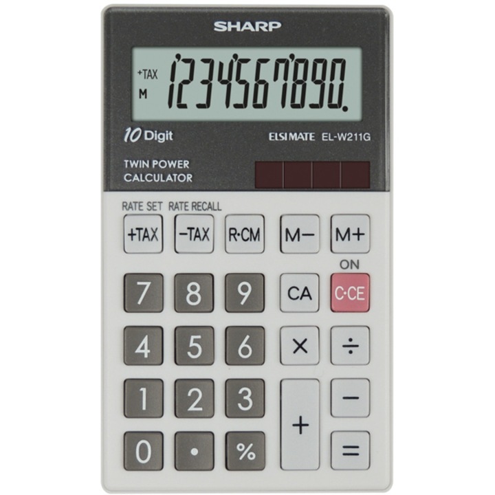 Calculator de buzunar, 10 digits, 117 x 70 x 8 mm, dual power, SHARP EL-W211GGY - gri