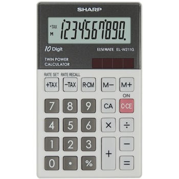 Calculator de buzunar, 10 digits, 117 x 70 x 8 mm, dual power, SHARP EL-W211GGY - gri Calculator de buzunar, 10 digits, 117 x 70 x 8 mm, dual power, SHARP EL-W211GGY - gri