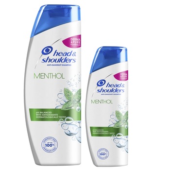 Pachet promo: 2 x Sampon anti-matreata Head&Shoulders Menthol pentru par gras, 675 ml + 225 ml Pachet promo: 2 x Sampon anti-matreata Head&Shoulders Menthol pentru par gras, 675 ml + 225 ml