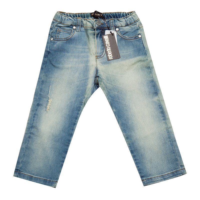 Jeans unisex Roberto Cavalli, albastri , cu aspect decolorat, 2 ani
