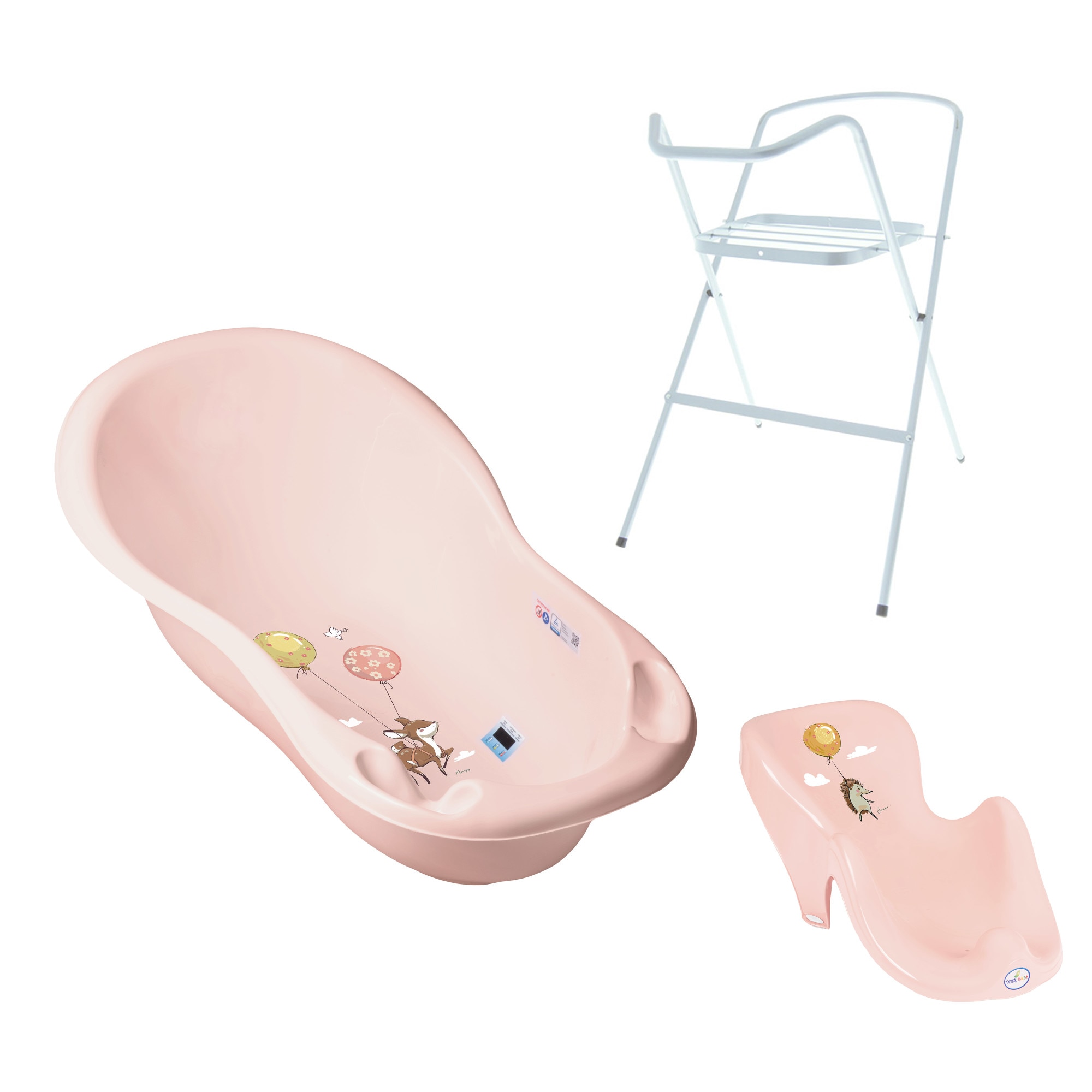 Set pachet cadita roz Forest Fairytail Roz 102 cm + suport anatomic si suport metalic