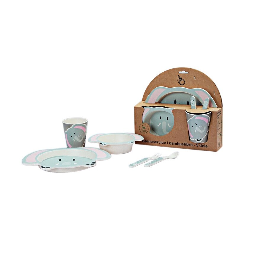 Set serviciu masa, 5 piese din Fibre de bambus pentru copii BM010 Elefant