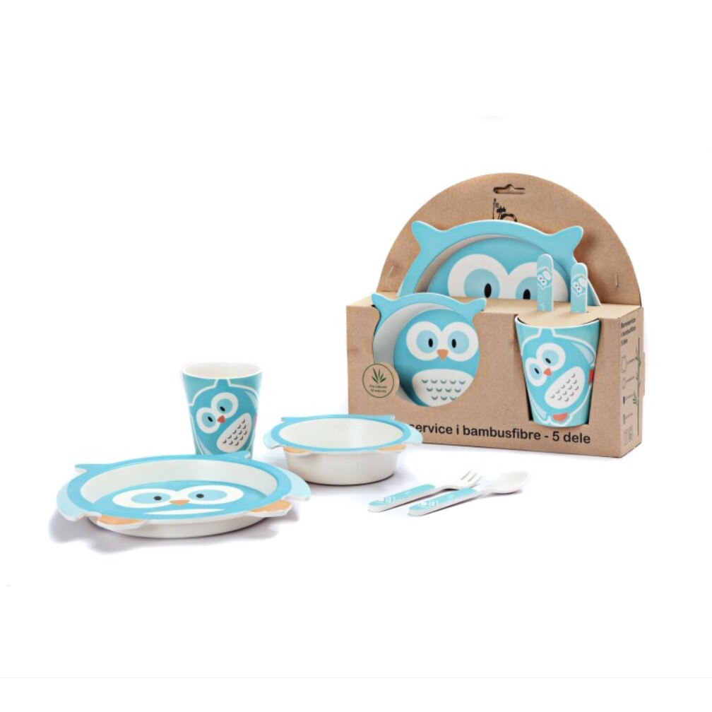 Set serviciu masa, 5 piese din Fibre de bambus pentru copii BM010 Bufnita