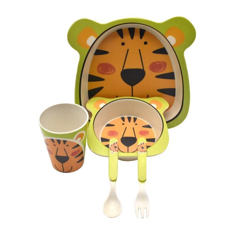 Set serviciu masa, 5 piese din Fibre de bambus pentru copii BM010 Tigru