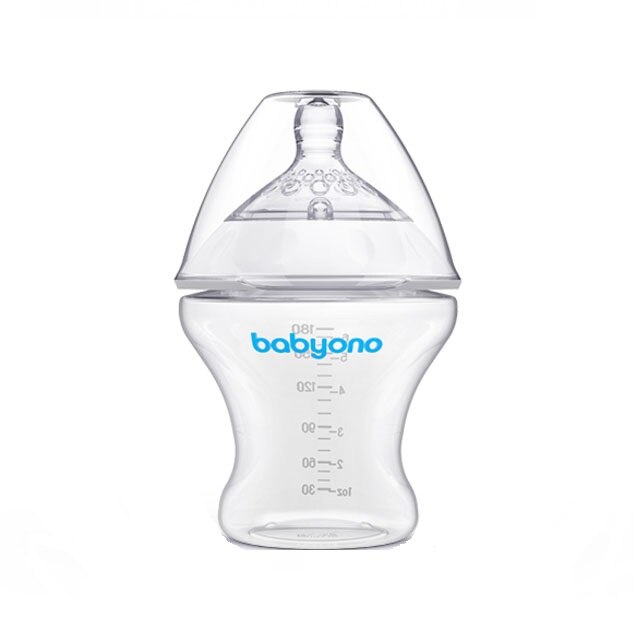 Biberon anti colici cu tetina din silicon 180 ml 0 luni+ BabyOno 1450, Alb