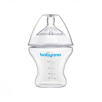 Biberon anti colici cu tetina din silicon 180 ml 0 luni+ BabyOno 1450, Alb Biberon anti colici cu tetina din silicon 180 ml 0 luni+ BabyOno 1450, Alb