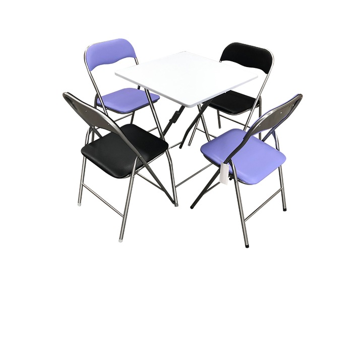 Összecsukható szett - asztal és 4 összecsukható szék, Home Dеcor, (2 darab lila és 2 darab fekete színben) konyhába/teraszra
