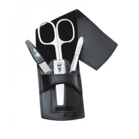 Trusa manichiura pentru calatorii, 4 piese, din otel nichelat, etui negru, Erbe Solingen, set calatorii, cadou