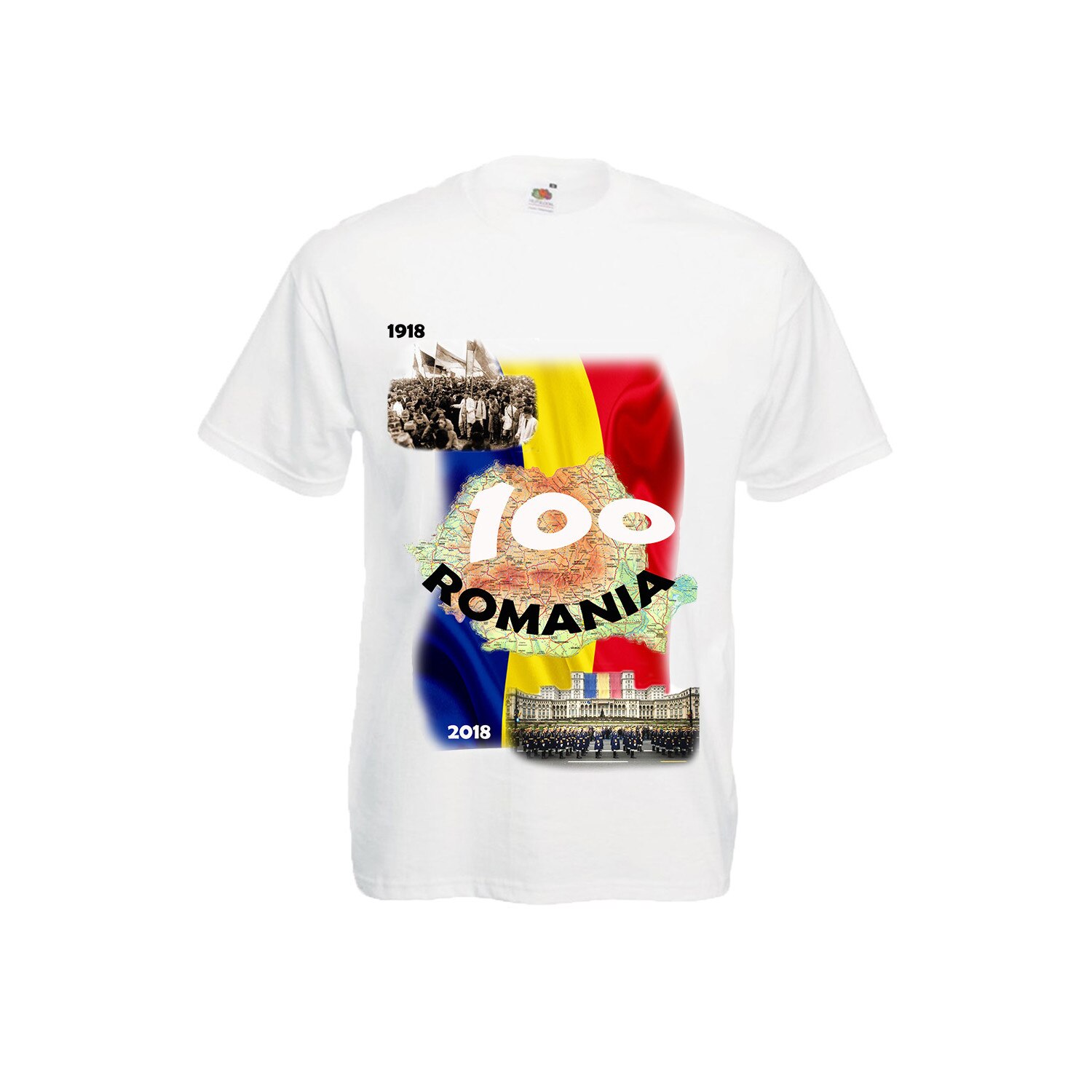 Tricou personalizat Fruit of the Loom Romania centenar alb L