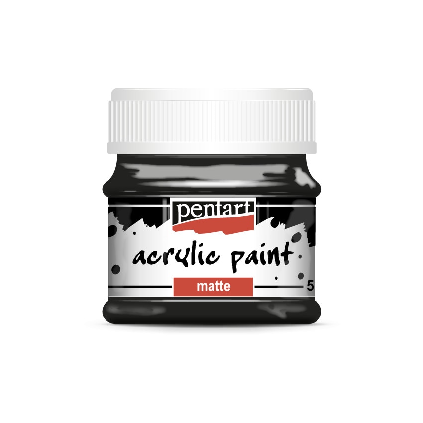 Vopsea acrilica mata pe baza de apa Pentart - negru, 50 ml