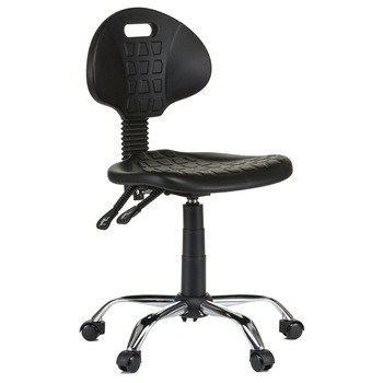 Scaun laborator QMOBILI 1290 ALPHA Negru, sezut si spatar poliuretan, baza cromata, mecanism syncron, role gumate Scaun laborator QMOBILI 1290 ALPHA Negru, sezut si spatar poliuretan, baza cromata, mecanism syncron, role gumate