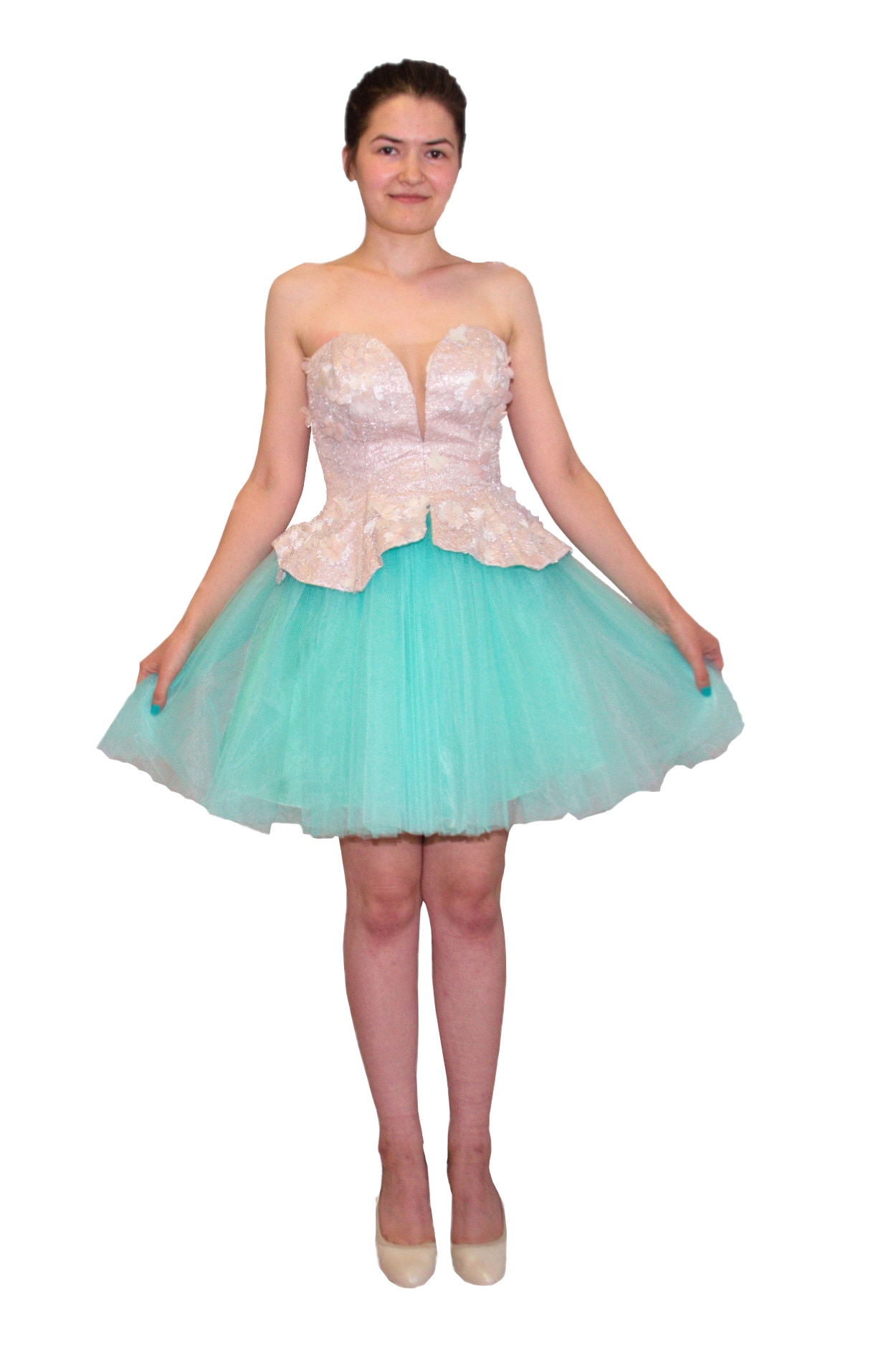 Rochie ocazie, AStyle, Roz/Verde, 38 EU