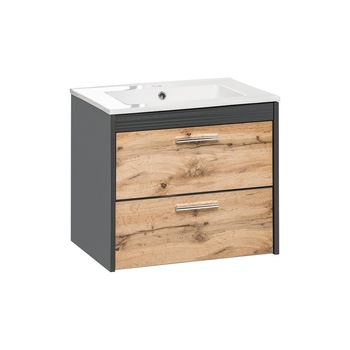 Masca Lavoar + Lavoar Chicago, 60 cm, Cmad, Antracit/Stejar Masca Lavoar + Lavoar Chicago, 60 cm, Cmad, Antracit/Stejar