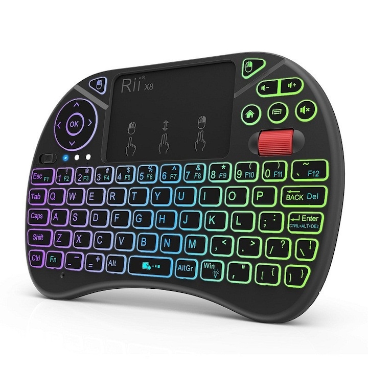 Rii X8 Mini RGB Világító Vezeték Nélküli Billentyűzet, touchpad, görgető egér, multimédiás billentyűk