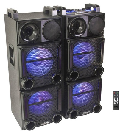 Set 2 boxe Party profesionale , Putere 1200 W , Light Effect , Conectivitate Bluetooth , Port USB / Card SD , Intrare AUX , Telecomanda inclusa , Difuzoare 4 x 12 inch , Negru