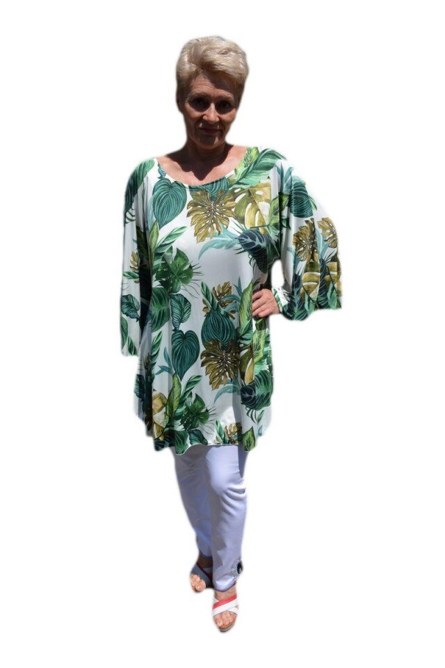 Bluza lejera de vara,cu frunze, D&J Exclusive, Alb-Verde