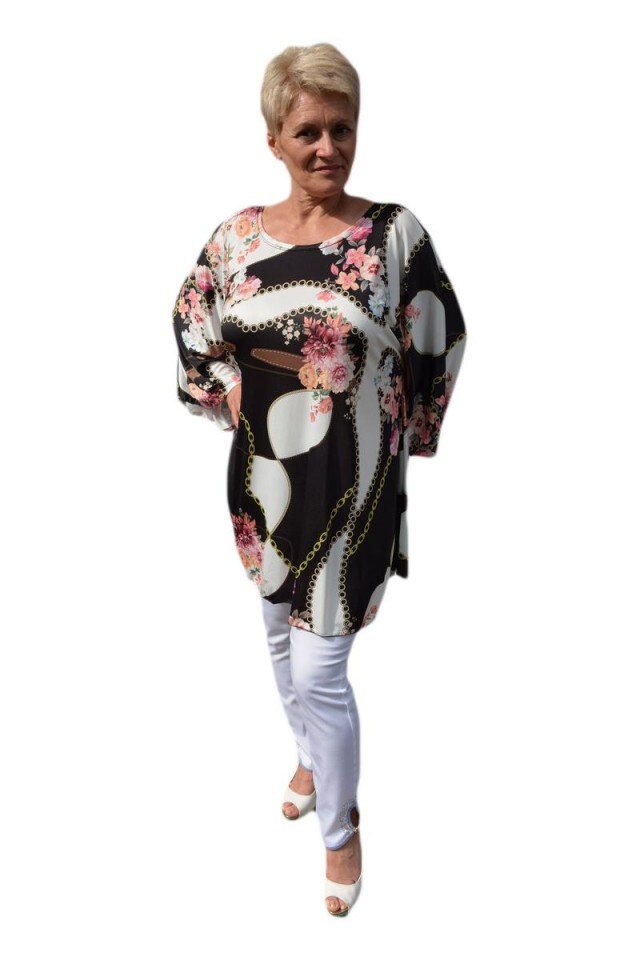 Bluza de vara, imprimeu floral, D&J Exclusive, Alb-Negru