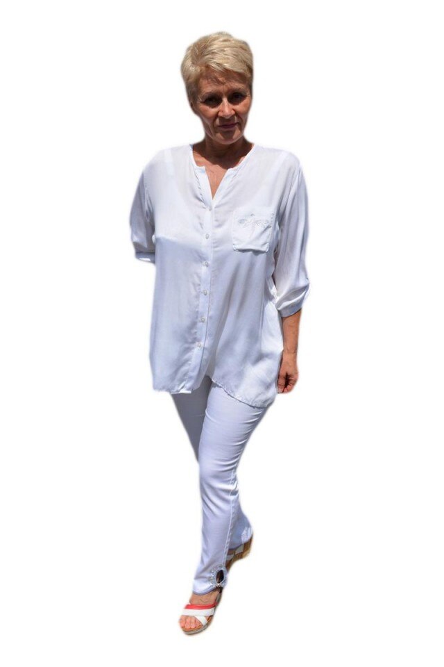 Bluza casual,nasturi si design de buzunare paietate,D&J Exclusive, Alb