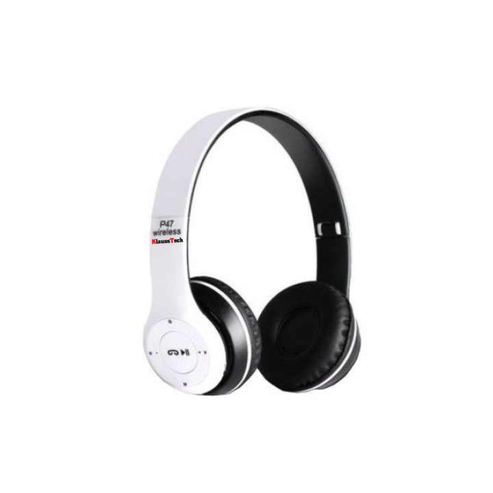KlaussTech Bluetooth fejhallgató, 3,5 mm-es Aux in jack csatlakozó, a fül felett, fehér színű