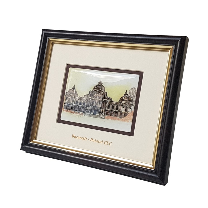 Tablou Palatul Cec - Bucuresti, Rasina 3D Design, Maro/alb, 18x15.5x2cm Brand