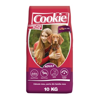 Hrana uscata pentru caini Cookie, Complete Plus Adult, Vita, 10 Kg Hrana uscata pentru caini Cookie, Complete Plus Adult, Vita, 10 Kg