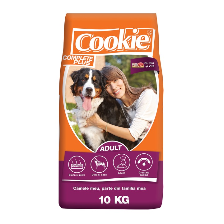 Суха храна за кучета Сookie Complete Plus Adult, Пиле и Телешко, 10 кг