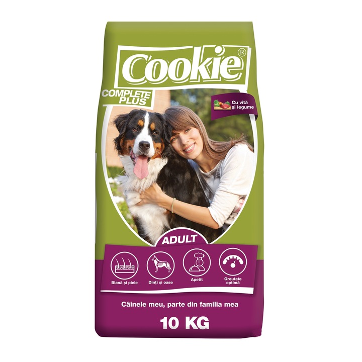 Суха храна за кучета Cookie, Complete Plus Adult, Телешко и Зеленчуци, 10 кг