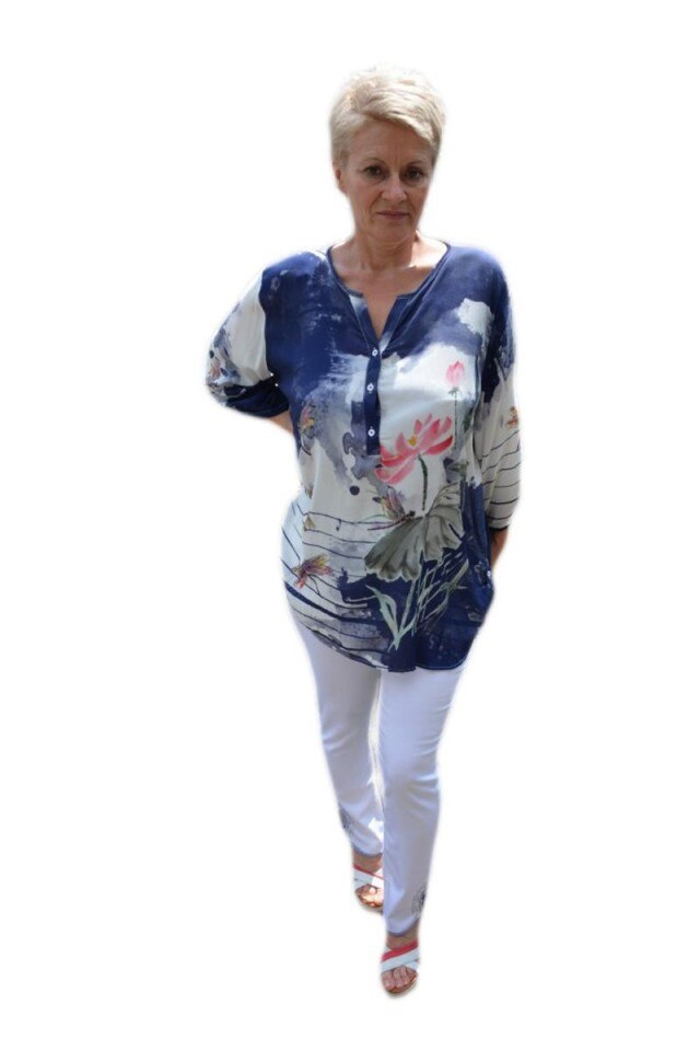 Bluza deosebita, croi lejer,D&J Exclusive, Albastru-alb