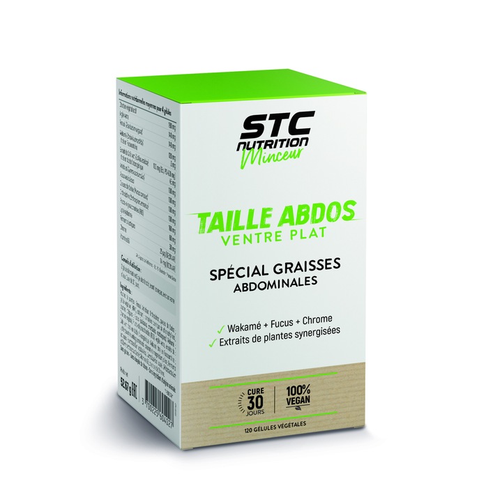 Supliment pentru slabire, Taille & Abdos, alge Wakame si Fucus, carbune vegetal, reduce balonarile, talie fina, flacon 120 capsule