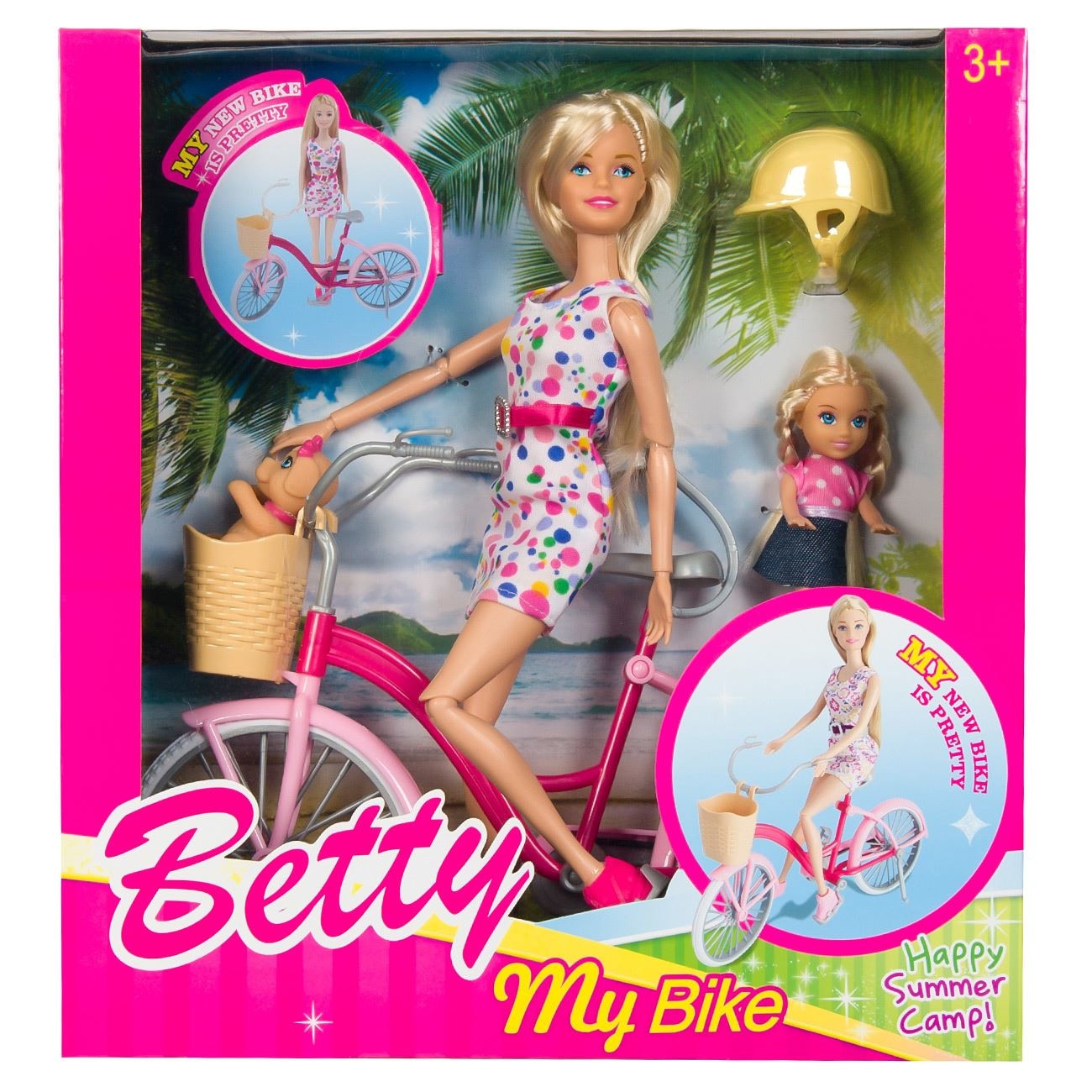 Set de joaca Soda Toys, Papusa cu bicicleta cu cosulet, casca protectie, catel, blonda, 30 cm + cadou popsocket S-Fresh Origini