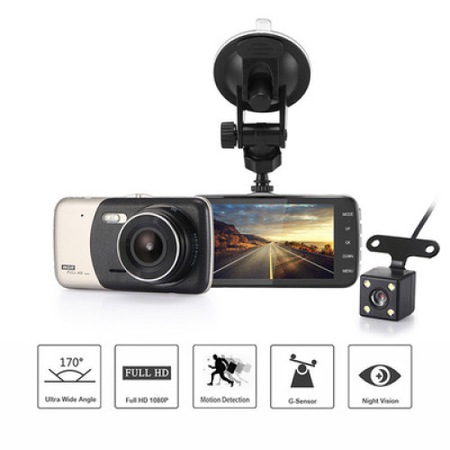 Camera auto DVR FreeWay™ A21, camera dubla, 1080p FullHD, G-senzor, lentile Sony , super night vision, suport prindere , 4 inch LCD, unghi de filmare 170 grade, inregistrare ciclica ( bucla , looping ) , negru/gri