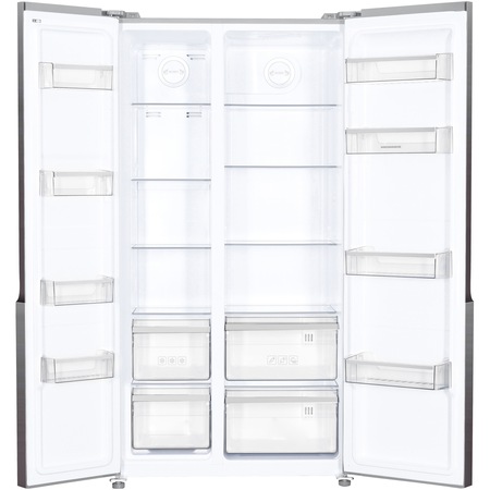 Side by side Heinner HSBS-H532NFXF+, 521 l, Full No Frost, Clasa F, Display LED touch, Functie super racire, Super Congelare, H 177 cm, Argintiu