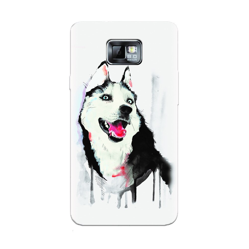 Husa silicon pentru Samsung Galaxy S2, Husky Dog Watercolor Illustration