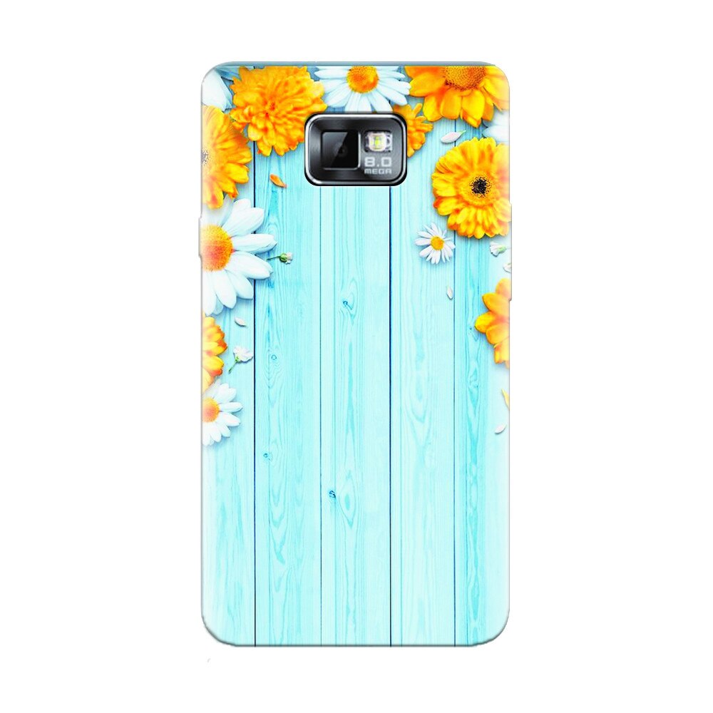Husa silicon pentru Samsung Galaxy S2, Sunflower On Blue Wood