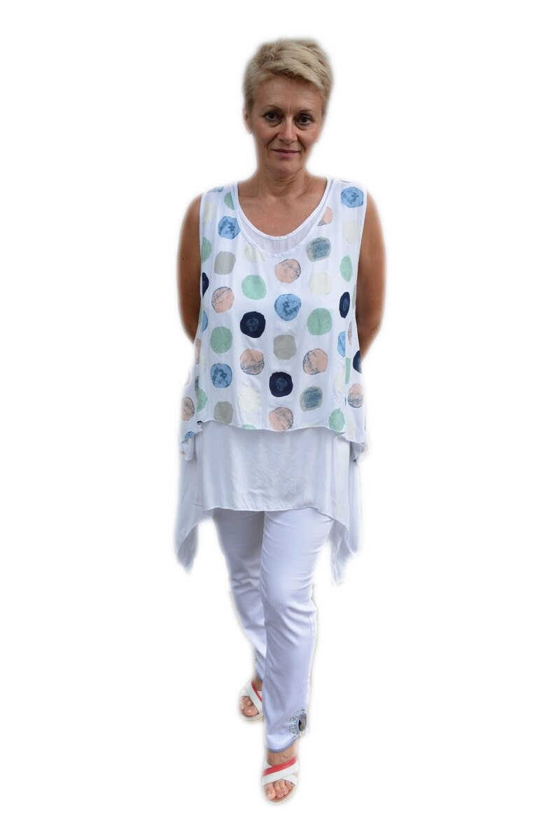 Bluza trendy, asimetrica cu buline,D&J Exclusive, Alb