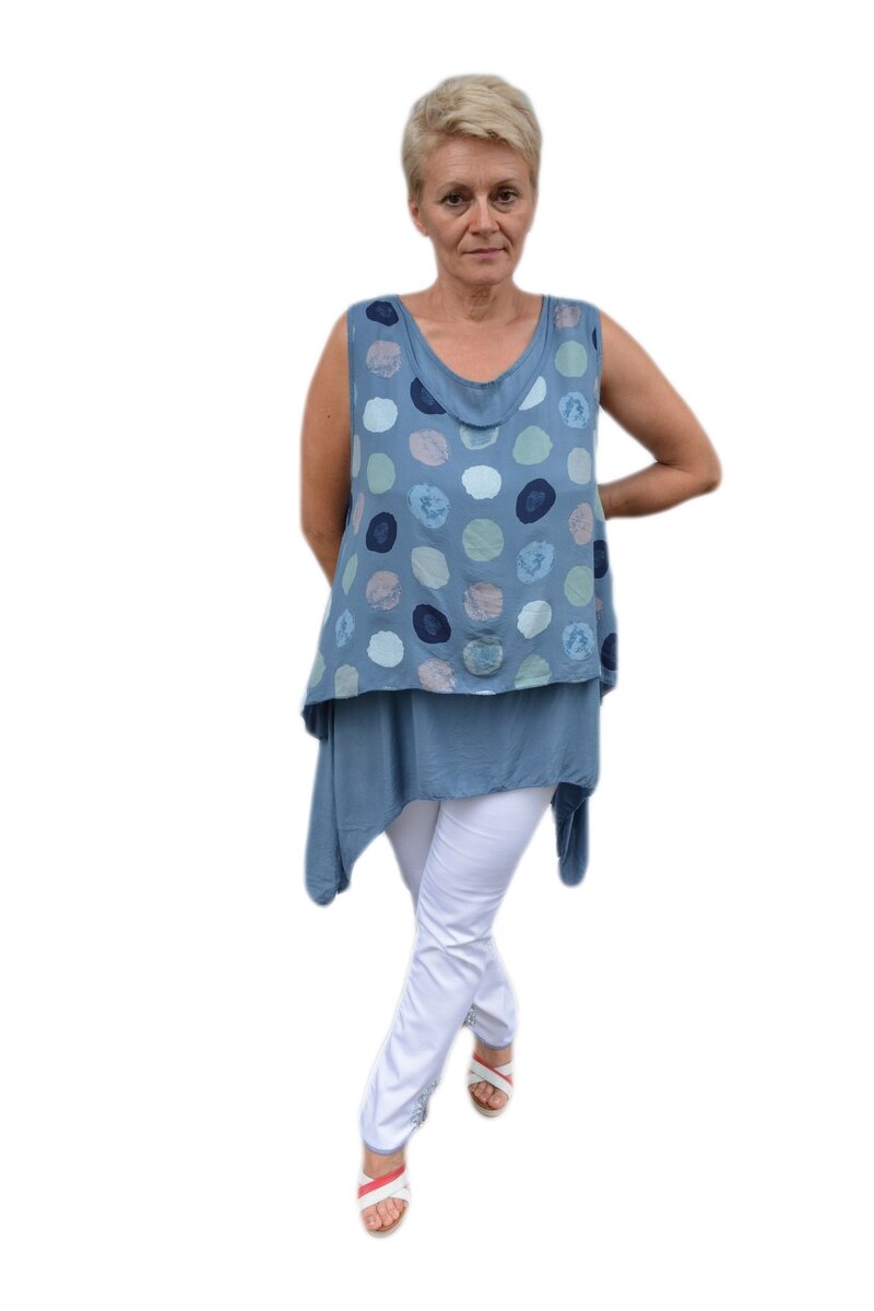 Bluza trendy, asimetrica cu buline,D&J Exclusive, Albastru