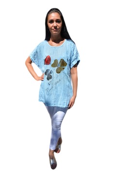 Bluza fashion cu design de maci si buzunare,D&J Exclusive, Albastru-deschis