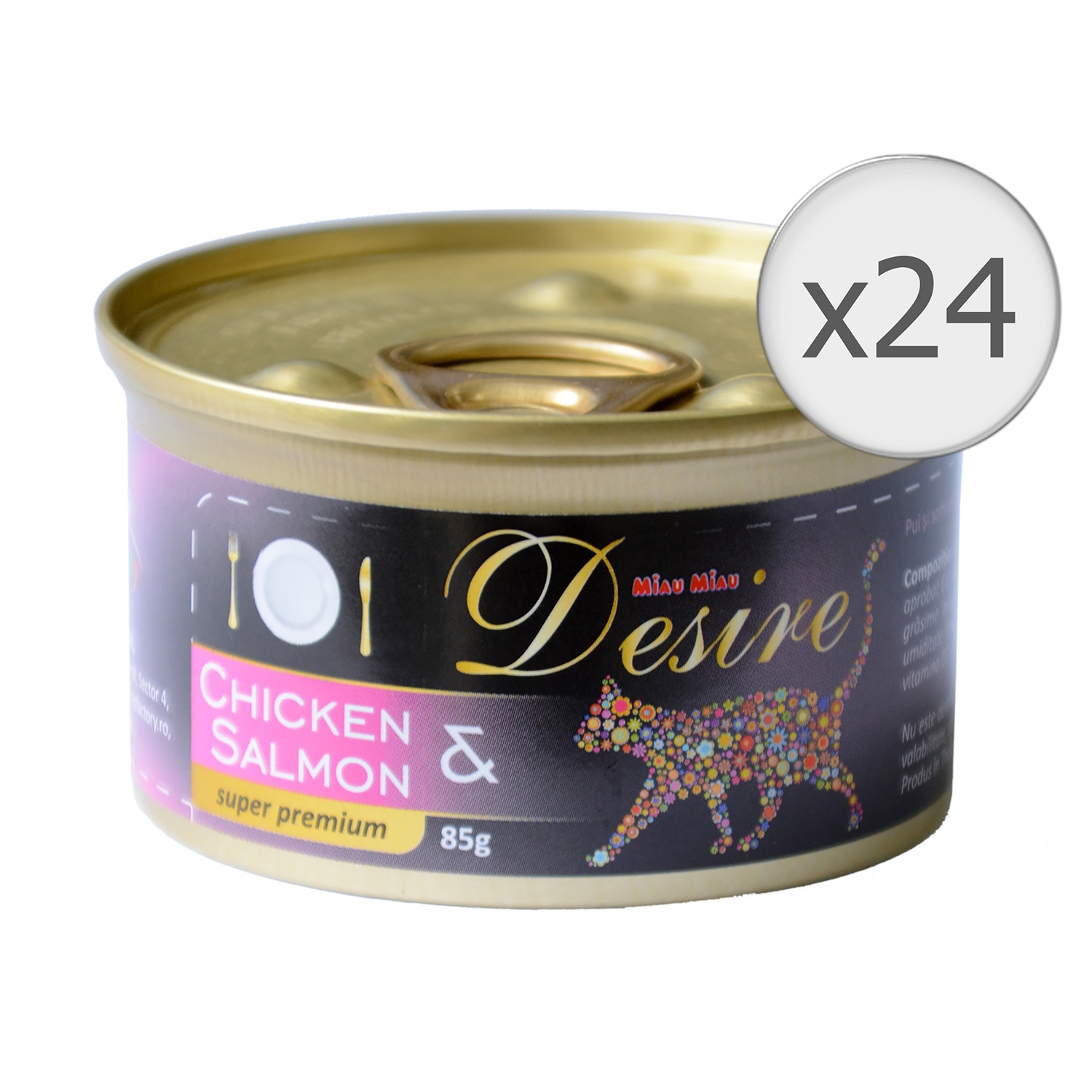 Hrana umeda pentru pisici Desire, Pui File si Somon, 24x85g