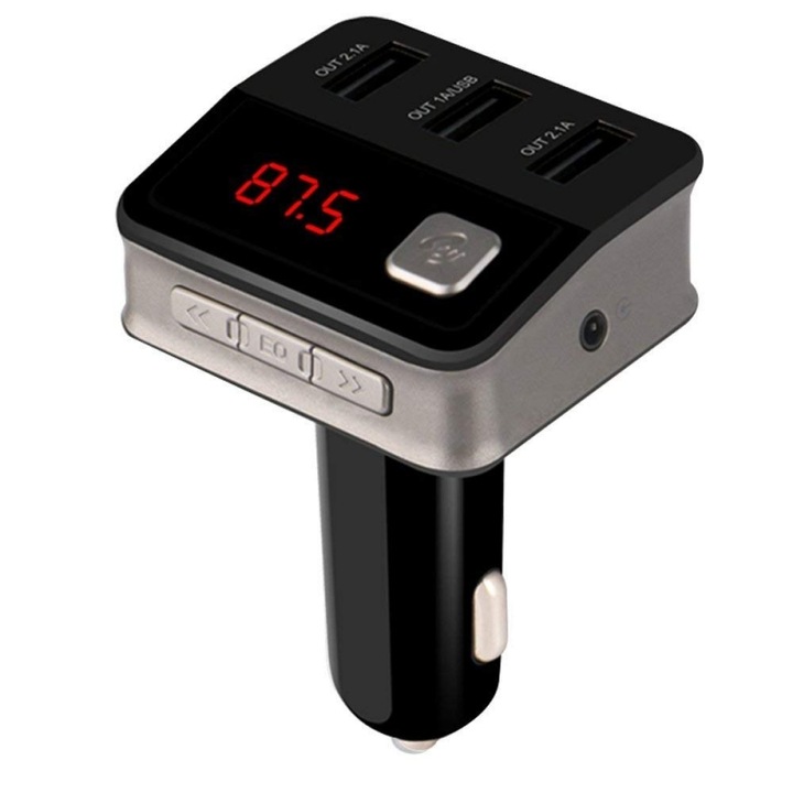 Modulator FM, MP3 player, FM Kit, Bluetooth, 3xUSB, 5V/5.2A, USB audio player suport, negru