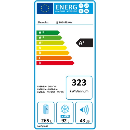 Combina frigorifica Electrolux EN3852JOW, 357 l, Clasa A+, Full No Frost, H 200 cm, Display, Touch control, Alb