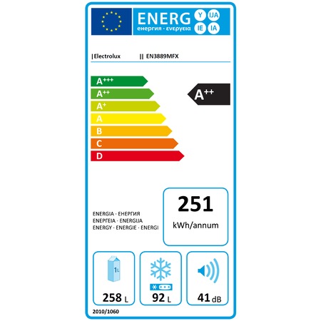Combina frigorifica Electrolux EN3889MFX, 350 l, Clasa A++, Full No Frost H 200 cm, Display, Touch control, Inox antiamprenta