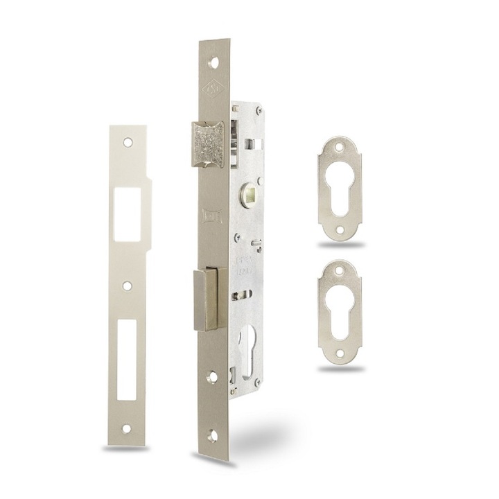 Секретна брава за алуминиева дограма Kara-ka, KALE 153 U-25mm, с насрещник и розетки, за секретен ключ, Хром