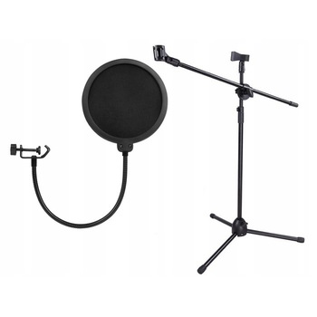 Set Filtru pop + Stativ pentru microfon XREC, 200 cm, Negru Set Filtru pop + Stativ pentru microfon XREC, 200 cm, Negru