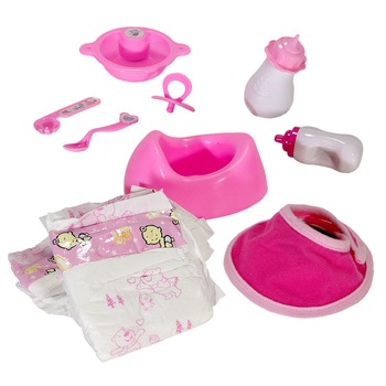 Accesorii pentru papusa bebe cu pampers , olita, suzeta , biberon ,10 piese , ATS Accesorii pentru papusa bebe cu pampers , olita, suzeta , biberon ,10 piese , ATS